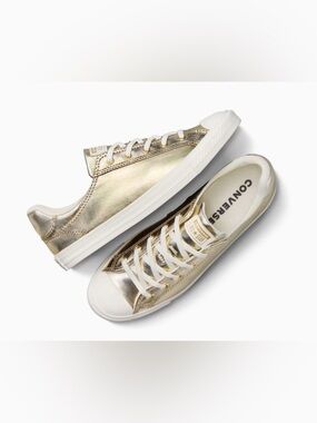 New 7 gold converse all star chuck Taylor low top sneakers shoes trainers lucky